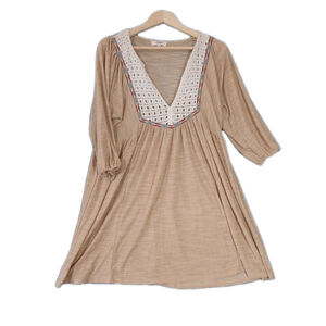 Embroidered V Neck Swing Dress W Sz Sm Umgee Tribal Beaded Accents Flowy Light